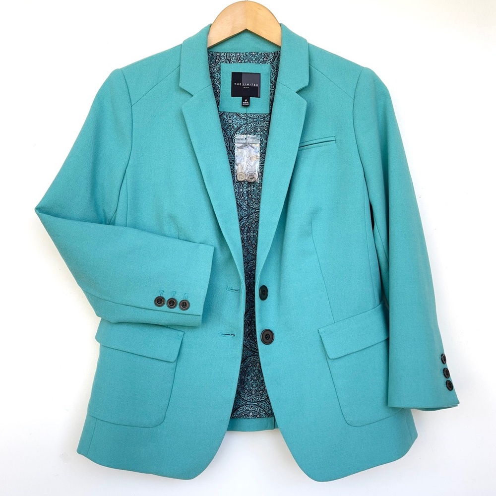 THE LIMITED Jacket Two Buttons Satin Contrast Lining 3/4 Sleeve w/Three Buttons - Picture 4 of 16